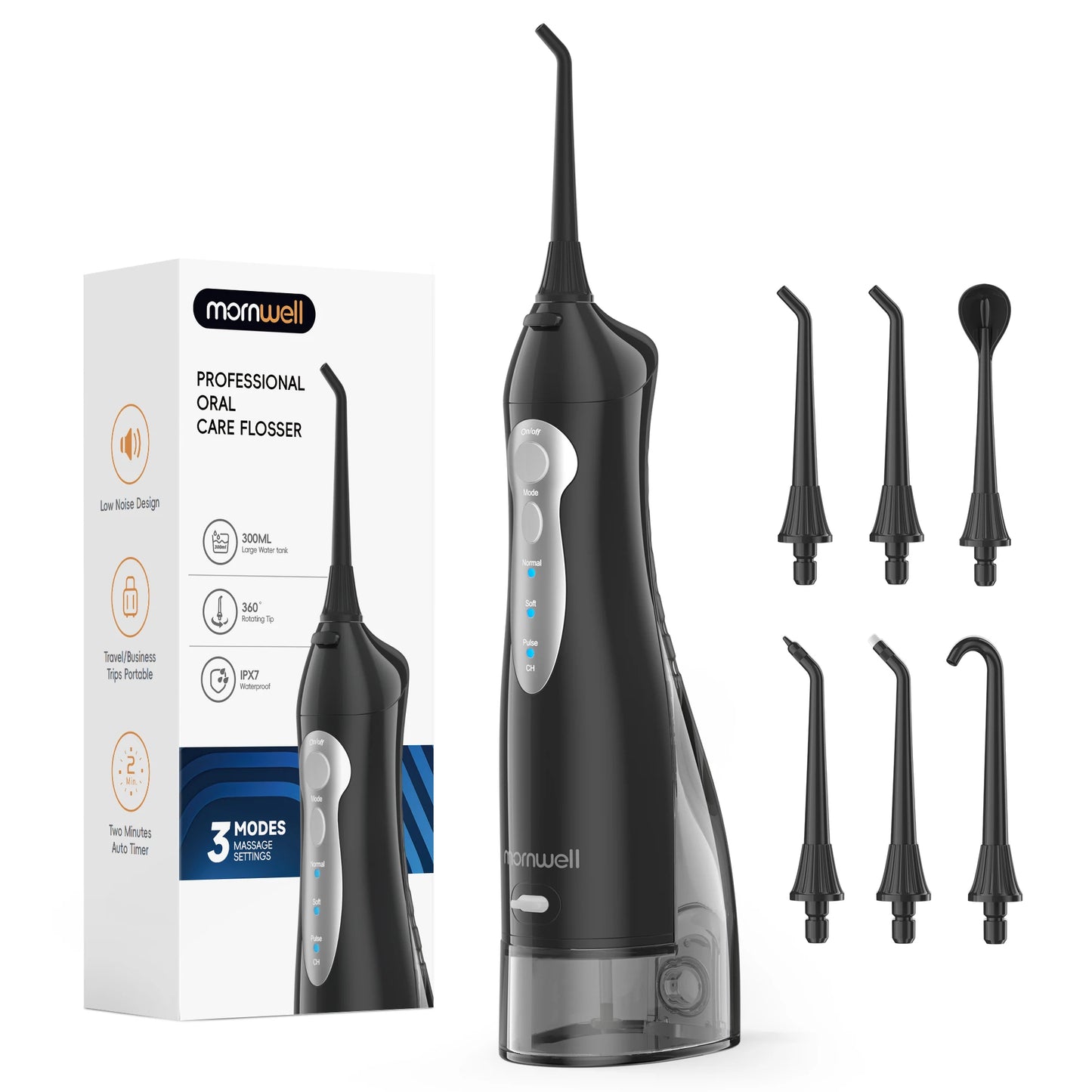 D52 Portable Cordless Water Flosser USB Rechargeable Water Jet Floss Tooth Pick 4 Jet Tip 300Ml 3 Modes Teeth Clean for Travel