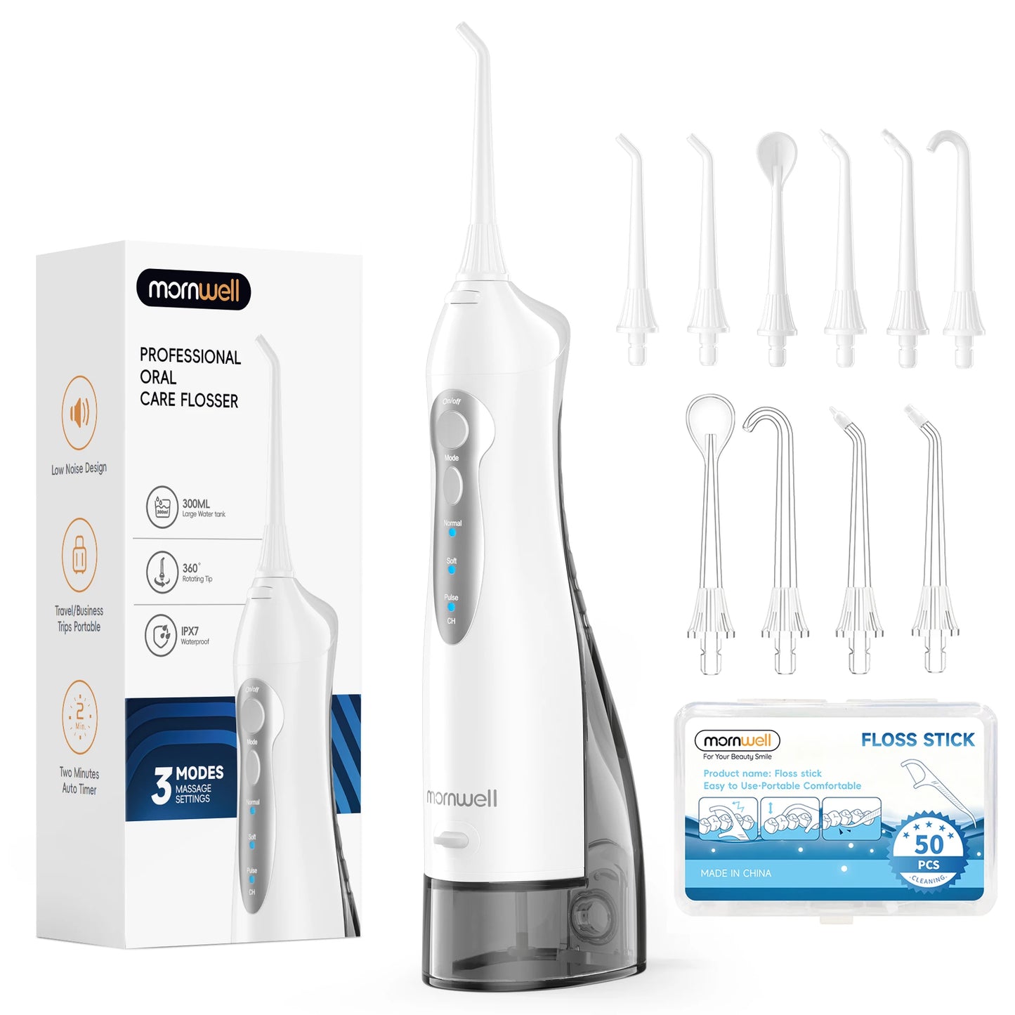 D52 Portable Cordless Water Flosser USB Rechargeable Water Jet Floss Tooth Pick 4 Jet Tip 300Ml 3 Modes Teeth Clean for Travel