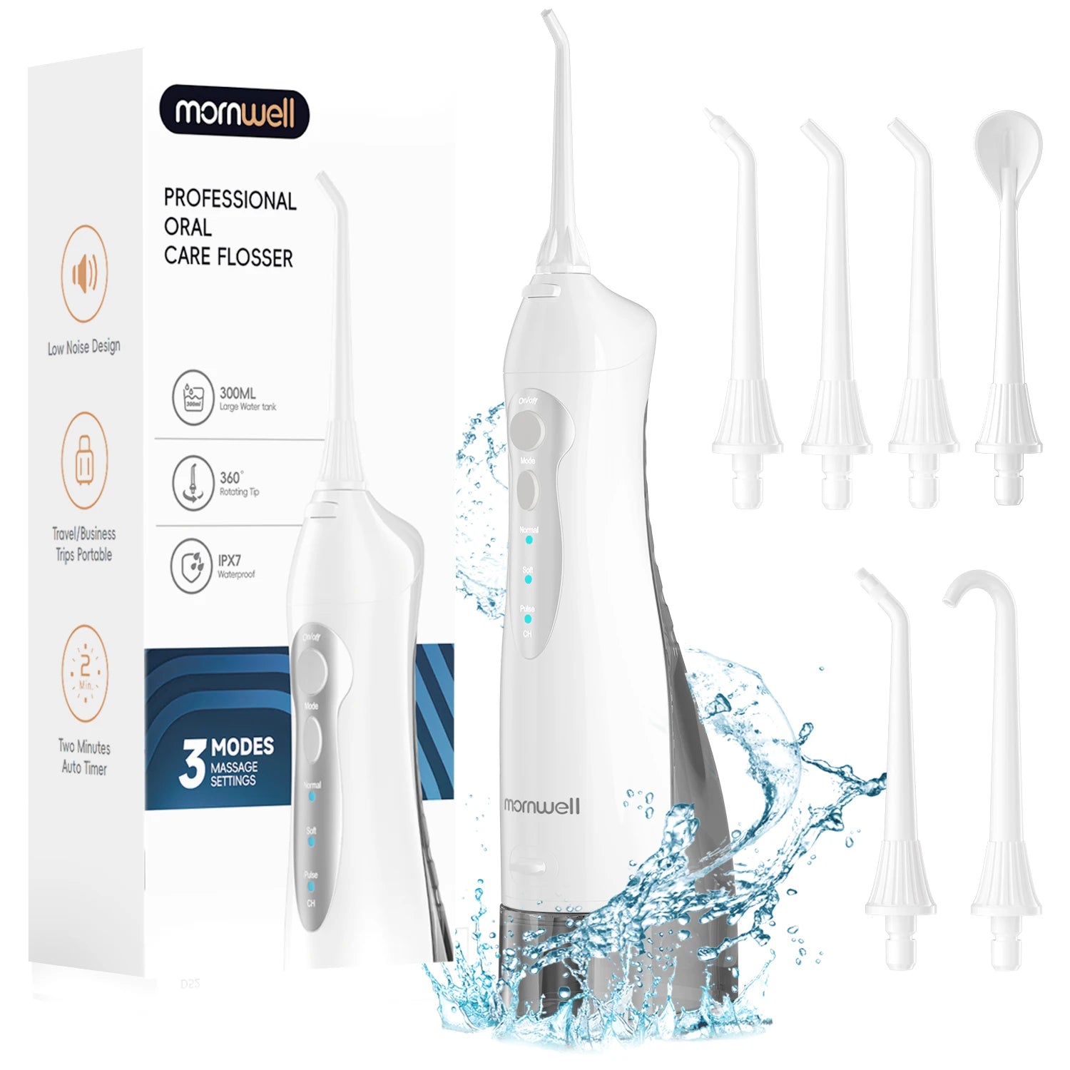 D52 Portable Cordless Water Flosser USB Rechargeable Water Jet Floss Tooth Pick 4 Jet Tip 300Ml 3 Modes Teeth Clean for Travel